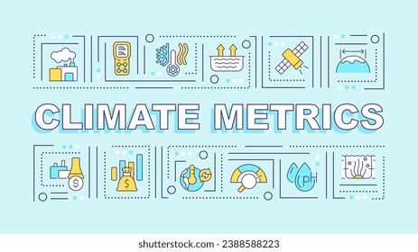 Climate metrics text with various thin line icons concept on blue monochromatic background, editable 2D vector illustration.