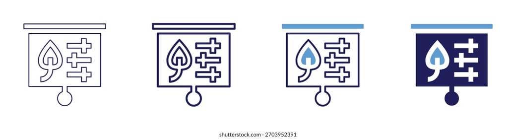 Ícone de mitigação climática em 4 estilos diferentes. Linha Fina, Linha, Linha Negrito, Duotônico. Estilo duotônico. Traçado editável.