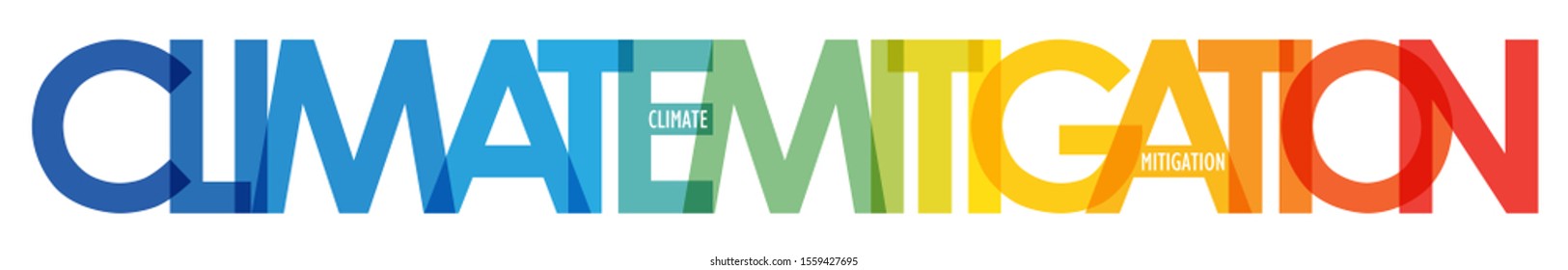 CLIMATE MITIGATION vector typography banner with blue to orange temperature gradient