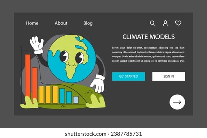 Climate models web banner or landing page dark or night mode. Global warming solutions. Weather patterns research and prediction. Major climate system components atmosphere. Flat vector illustration.