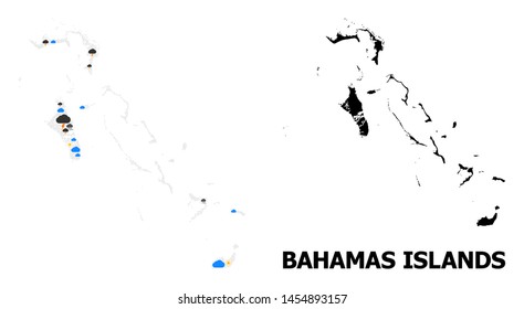 Climate mosaic vector map of Bahamas Islands. Geographic collage map of Bahamas Islands is combined from randomized rain, cloud, sun, thunderstorm icons. Vector flat illustration for climate forecst.