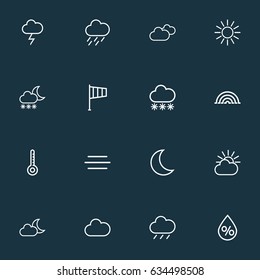 Climate Outline Icons Set. Collection Of Sun, Snowfall, Moon And Other Elements. Also Includes Symbols Such As Thunderstorm, Moonlight, Night.