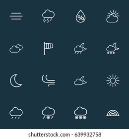 Climate Outline Icons Set. Collection Of Drizzle, Moon, Rainstorm And Other Elements. Also Includes Symbols Such As Line, Sunshine, Drop.