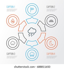 Climate Outline Icons Set. Collection Of Drop, Moon, Rain And Other Elements. Also Includes Symbols Such As Snowy, Moonlight, Rain.