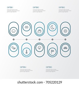 Climate Outline Icons Set. Collection Of Cloud Sky, Rain, Breeze And Other Elements. Also Includes Symbols Such As Moon, Sunshine, Night.