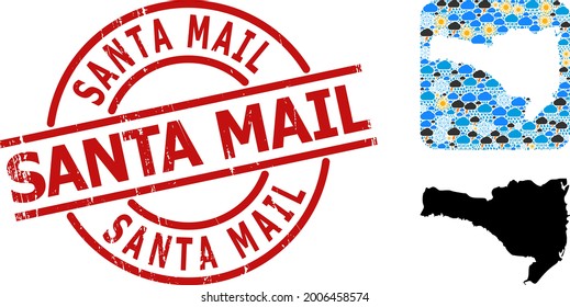 Climate Pattern Map Of Santa Catarina State, And Grunge Red Round Santa Mail Stamp Seal.