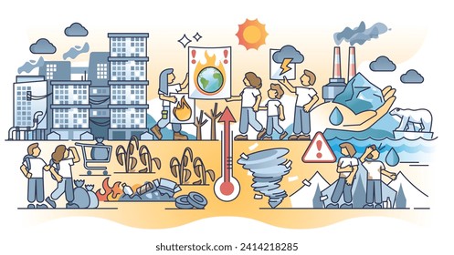 Klimapolitik und globale Wetterveränderungen führten zu einem Krisenkonzept. Eisschmelzen, Entwaldung, Industrieproduktion und Umweltverschmutzung als Hauptfaktoren für Ökosystemkatastrophen Vektorgrafik