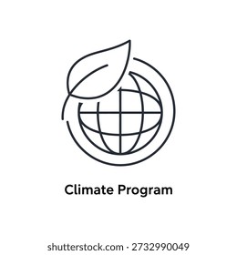 Climate program earth globe with leaf icon for sustainable environmental conservation initiatives