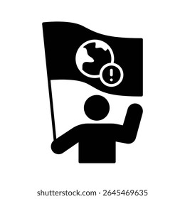 Climate Protest Glyph Icon. Person Holding Planet Sign. Global Warming Awareness Silhouette. Environmental Message Symbol.