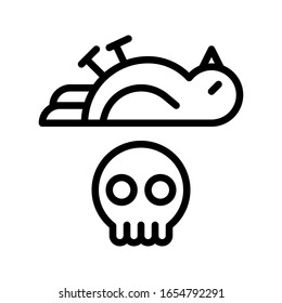 Climate Related Dead Bird With Scary Skull Vector In Lineal Style