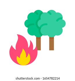 árboles relacionados con el clima con fuego o vector de incendios forestales en forma plana