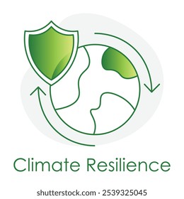 Ícone de Resiliência Climática - Escudo com Símbolo da Terra para Adaptação e Proteção.