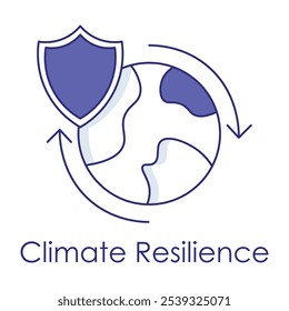 Ícone de Resiliência Climática - Escudo com Símbolo da Terra para Adaptação e Proteção.