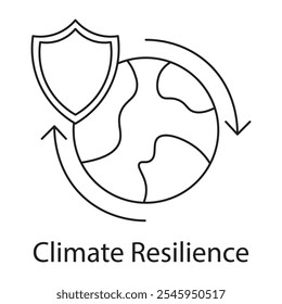 Ícone de Resiliência Climática - Escudo com Símbolo da Terra para Adaptação e Proteção.