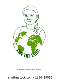 Climate strike protest. Earth day. Greenpeace. Protect world. Girl environmental activist. Print t  shirt. Ecology icons. Symbol of green children. Earth. Lifestyle healthy. Save the earth vector