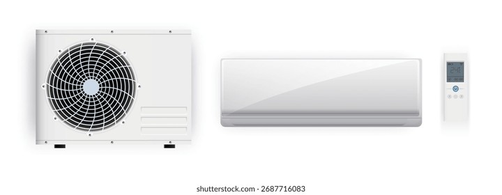 Sistema de climatización con unidad exterior e interior Ilustración vectorial de aire acondicionado.