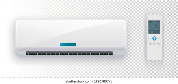 Climate system with vector illustration of air conditioner. Vector air conditioner on transparent background.