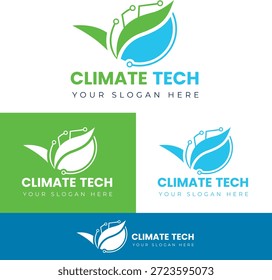 Tecnologia do Clima Eco Tecnologia Logo com Folha e Circuito Design