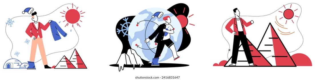 Climate vector illustration. Environmental conservation and climate responsibility are pivotal in ensuring resilient planet for future generations Carbon emissions, silent saboteurs atmosphere