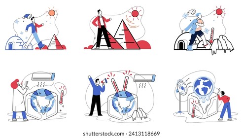 Climate vector illustration. The symphony nature is composed climate, weather, and elements, harmonizing in delicate balance The metaphorical footprints climate change leave indelible mark on fabric