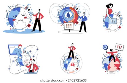 Climate warming vector illustration. The dance ecological elements is disrupted by cacophony climate change and pollution Planet Earth, our celestial home, bears witness to consequences unchecked