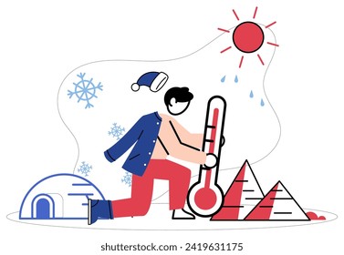 Climate warming vector illustration. The ecological heartbeat weakens as climate warming and pollution grip our planet in vise The symphony atmosphere weeps for environmental conservation