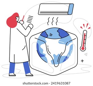 Climate warming vector illustration. Ecosystem harmony is disrupted by discordant notes climate change and environmental damage Global warming, like silent intruder, stealthily infiltrates sacred