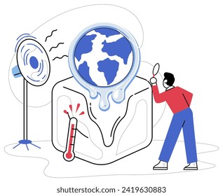 Ilustración vectorial del calentamiento climático. El calentamiento global, metafóricamente, enciende el fuego, amenaza a los cimientos de nuestra estabilidad ambiental La atmósfera, testigo silencioso, tiene peso en el medio ambiente