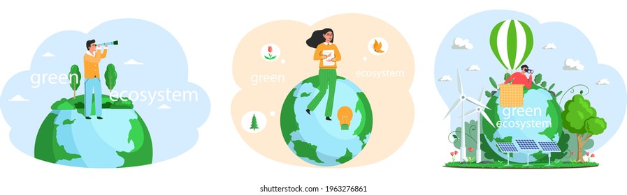 Climate and weather change of planet. Eco friendly, biodiversity, conservation and environmental protection concept. Flora and fauna on Earth. Green ecosystem of Earth. Care of nature and ecology