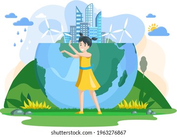 Climate and weather change of planet. Eco friendly, biodiversity, conservation and environmental protection concept. Flora and fauna on Earth. Green ecosystem of Earth. Care of nature and ecology