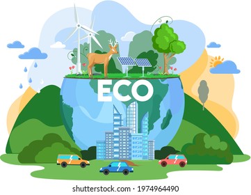 Climate and weather change of planet. Eco friendly, biodiversity, conservation and environmental protection concept. Flora and fauna on Earth. Green ecosystem of Earth. Care of nature and ecology