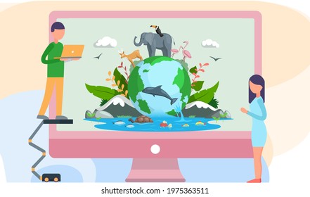 Climate and weather change of planet. Eco friendly, biodiversity, conservation and environmental protection concept. Flora and fauna on Earth. Green ecosystem of Earth. Care of nature and ecology