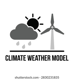 Climate weather model concept with wind turbine sun cloud and rain