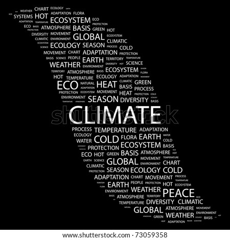 CLIMATE. Word collage on black background. Vector illustration. Illustration with different association terms.