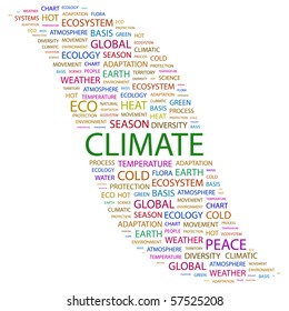 CLIMATE. Word collage on white background. Illustration with different association terms.