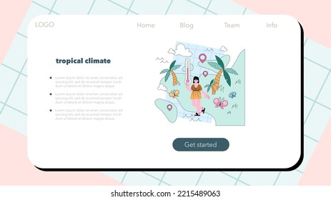Climatologist concept. Studying factors that influence weather and the environment. Observation, analysis and modelling equatorial climate. Flat vector illustration