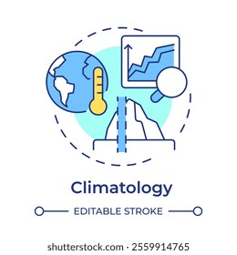 Climatology multi color concept icon. Long term patterns and averages of weather conditions. Atmospheric science. Round shape line illustration. Abstract idea. Graphic design. Easy to use in article