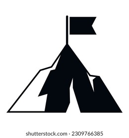 Climb flag on mountain icon simple vector. Top career. Concept reach