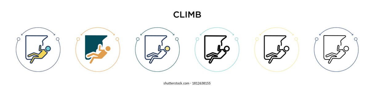 Climb icon in filled, thin line, outline and stroke style. Vector illustration of two colored and black climb vector icons designs can be used for mobile, ui, web