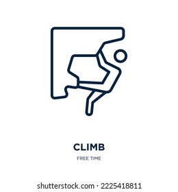 climb icon from free time collection. Thin linear climb, mountain, extreme outline icon isolated on white background. Line vector climb sign, symbol for web and mobile