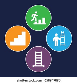 Climb icons set. set of 4 climb filled icons such as ladder, stair, man going up