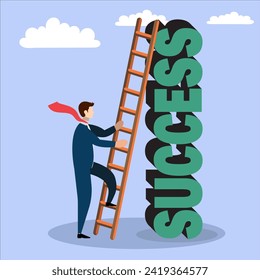 Climb the Ladder of Success, Business achievement or development concept.  Business man climbing ladder of success to reach higher things