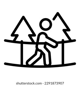 Climb line tree icon outline vector. Rope park. Forest sport