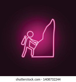 climb the mountain neon icon. Elements of turizm set. Simple icon for websites, web design, mobile app, info graphics