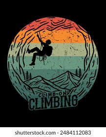 climb rock climbing hand drawn vector art adventure t shirt design illustration for travel lovers