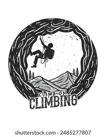 climb rock climbing hand drawn line art mountain adventure t shirt design illustration for travel lovers