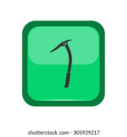 Climber axe on a green button, vector illustration