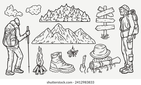 Viajero escalador o mochila. Hombre maravilla del explorador. Atracciones y actividades al aire libre.