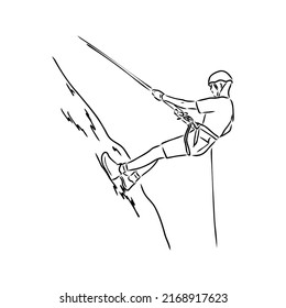 climber climbing a cliff, rock climber vector sketch