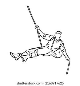 climber climbing a cliff, rock climber vector sketch